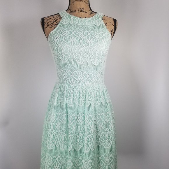 Pinky Dresses & Skirts - Crochet Lace A line High Neck Aqua Dress sz S